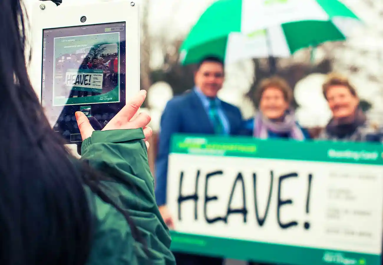 Aer Lingus close up photo of woman taking photo with an ipad Irish Rugby