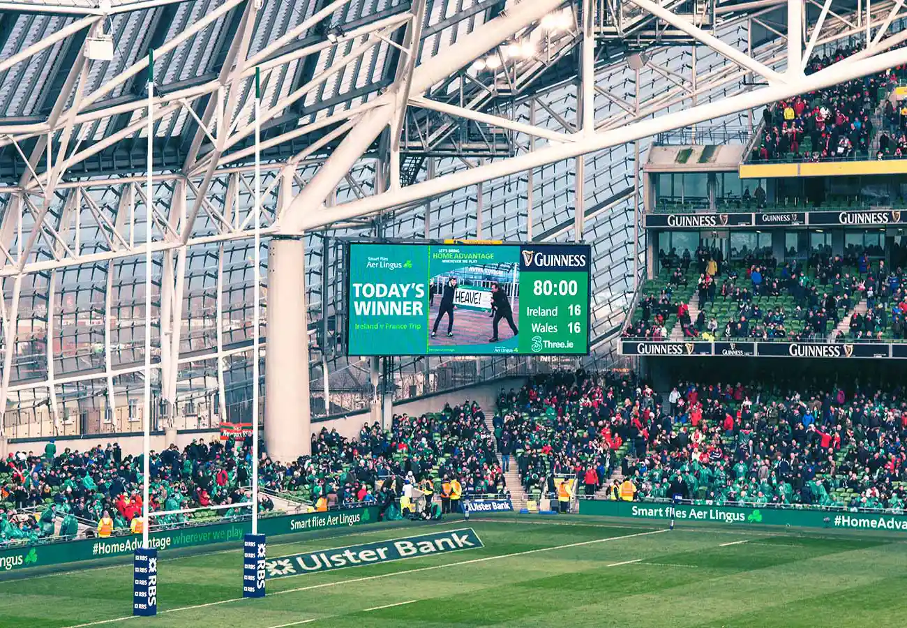 Aer Lingus Brand Activation Photo of Aviva Stadium with Heave on screen