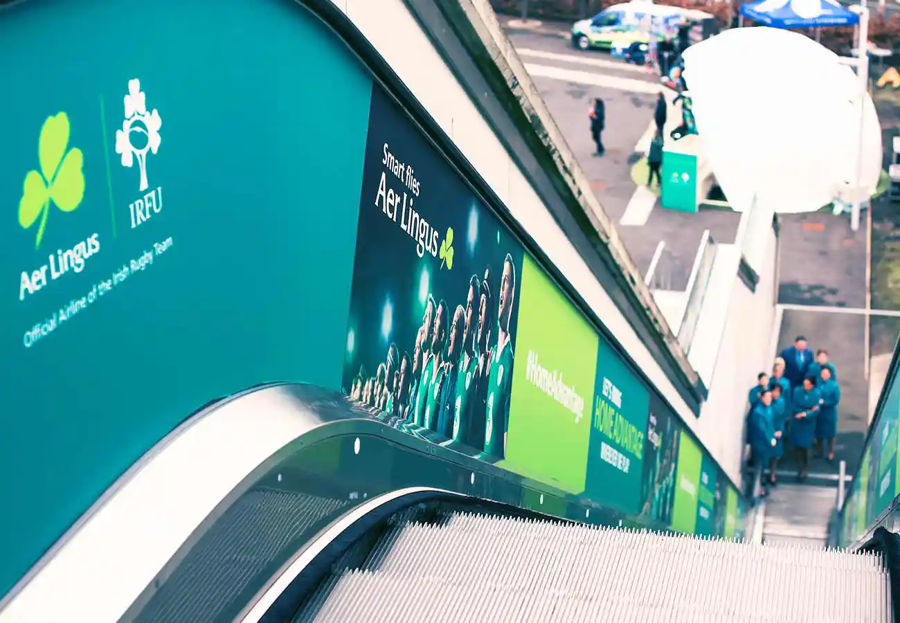 Aer Lingus branding on escalator Irish Rugby