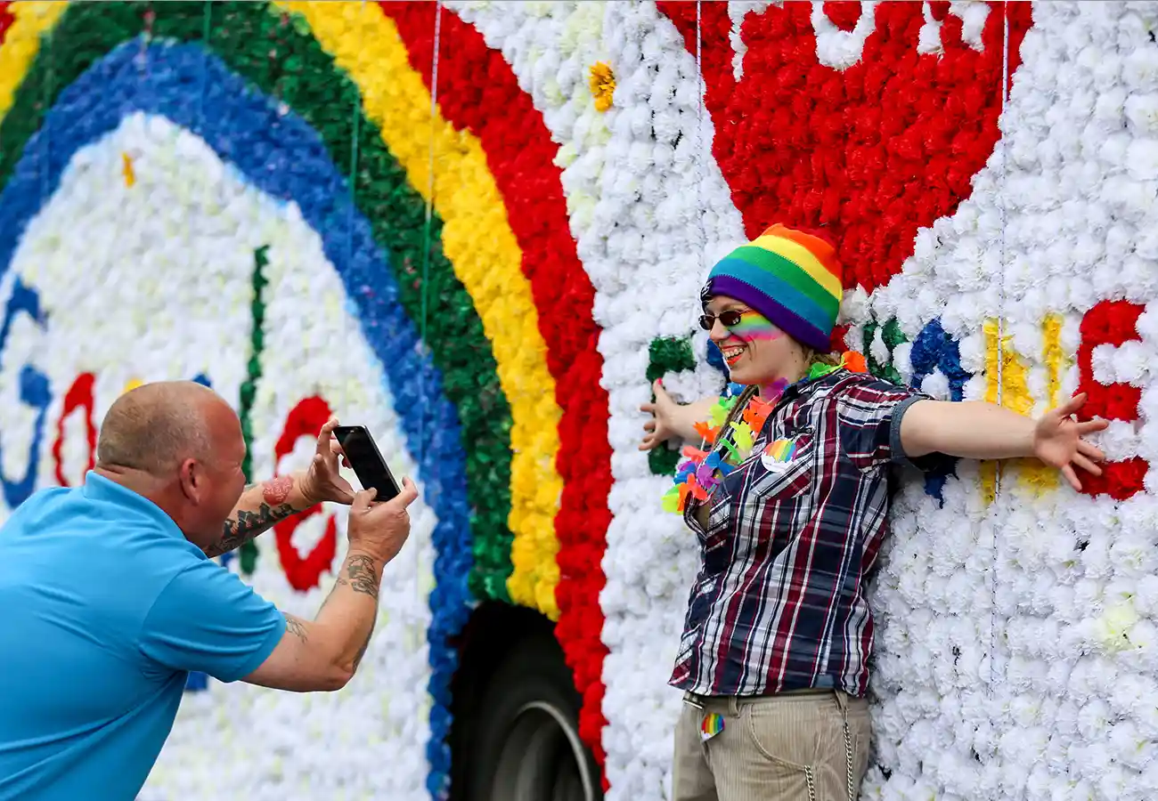 Google Pride Bus Activation picture taken with the bus
