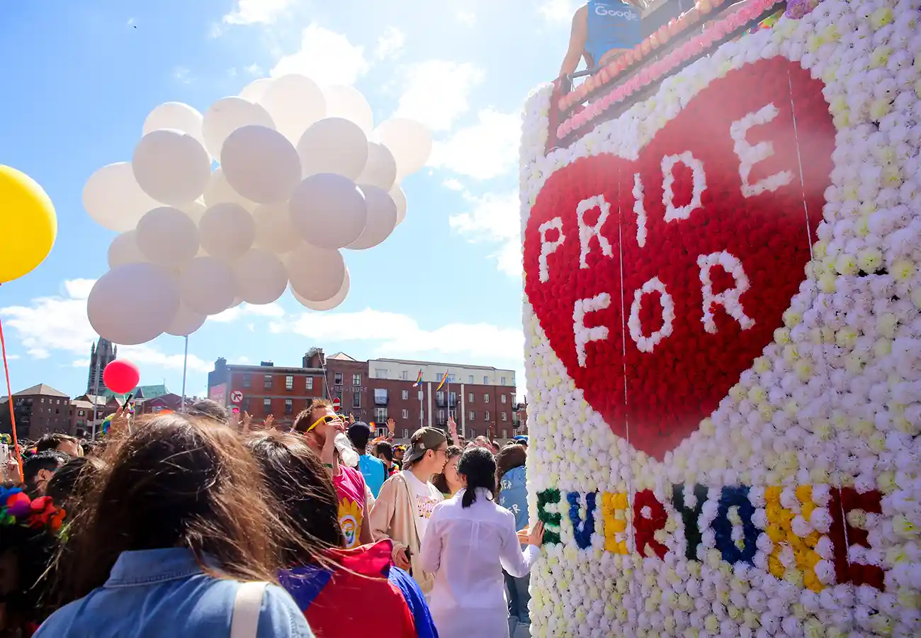Google Pride Bus Activation close up flower bus
