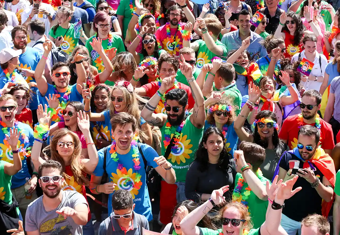 Google Pride Bus Activation Crowd cheering enjoying