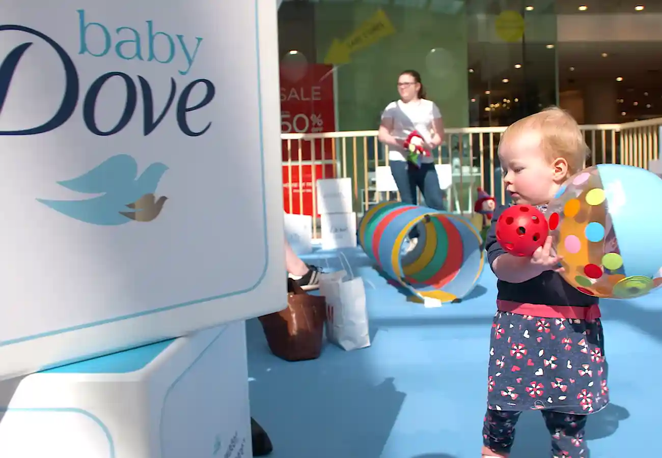 Baby Dove Launch close up picture with toddler