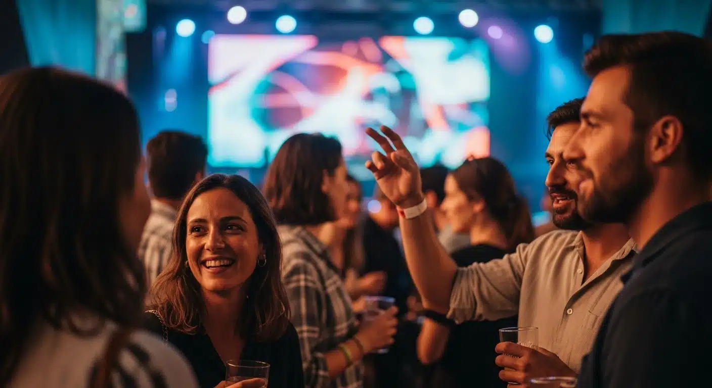 AI-powered event experiences enhancing human connection at a modern live event in 2026.